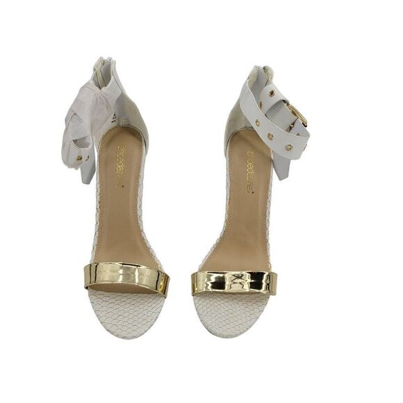Shoe Dazzle Heels Phoebe White Snake Textured Ankle Strap Open Toe Stilettos 8 - Picture 5 of 10